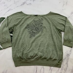 Torrid Lightweight Sweatshirt Plus Size 3x Olive Green Floral Skull Print